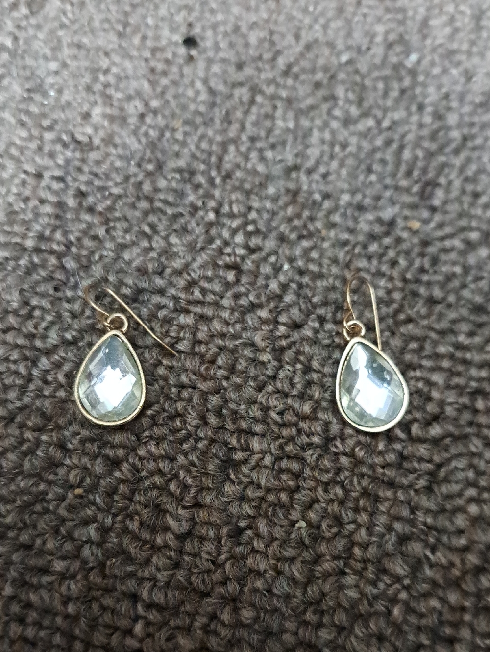 Gold Teardrop Crystal Drop Earrings - Clear